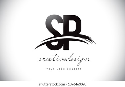 SP S P Letter Logo Design with Swoosh and Black Brush Stroke. Modern Creative Brush Stroke Letters Vector Logo