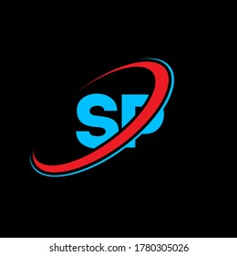 Diseño del logotipo de la letra SP S P. Letra inicial logotipo monograma superior de círculo SP vinculado rojo y azul. logotipo SP, diseño S P. sp, s p,