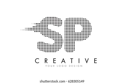 SP S P Letter Logo Design with Black Dots and Bubble Trails.