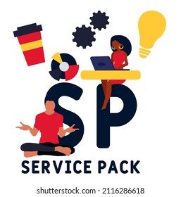 SP - Service Pack acronym. business concept background. vector illustration concept with keywords and icons. lettering illustration with icons for web banner, flyer, landing pag