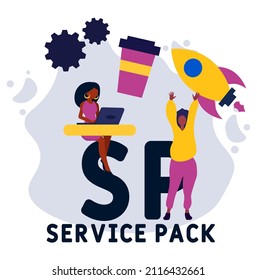 SP - Service Pack acronym. business concept background. vector illustration concept with keywords and icons. lettering illustration with icons for web banner, flyer, landing pag