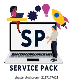 SP - Service Pack acronym. business concept background. vector illustration concept with keywords and icons. lettering illustration with icons for web banner, flyer, landing pag