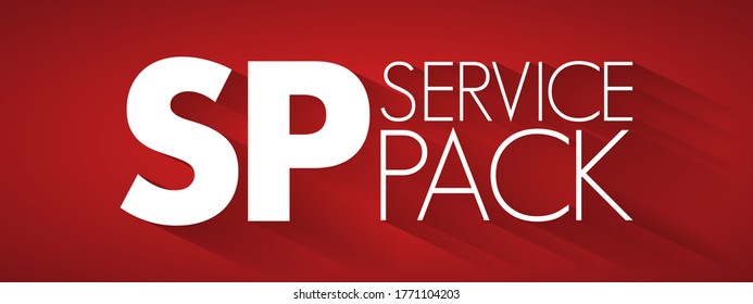 SP - Service Pack a collection of updates, fixes, or enhancements to a software program delivered in the form of a single installable package, acronym text concept background