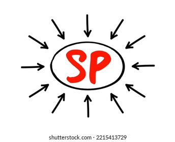 SP - Service Pack a collection of updates, fixes, or enhancements to a software program delivered in the form of a single installable package, acronym text concept with arrows