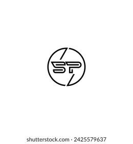 SP simple outline concept logo and circle of initial design black and white background