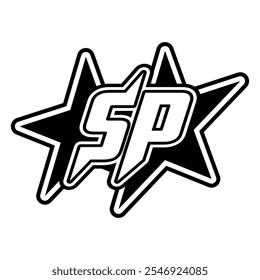 
SP with Stars Typography Y2K Logo Patch Apparel Fashion Vector Design K60, Commercial Use