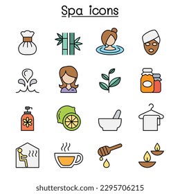 Spa and Alternative therapy color line icon set