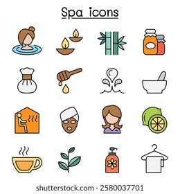 Spa and Alternative therapy icon set in color line style