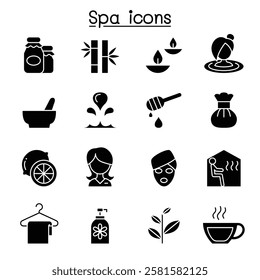Spa and Alternative therapy icon set in glyph style