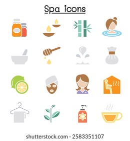 Spa and Alternative therapy icon set  in flat color style