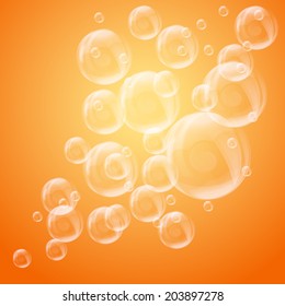 SPA aqua orange background with soap bubbles in pastel tones. Vector illustration of relax and recreational. 