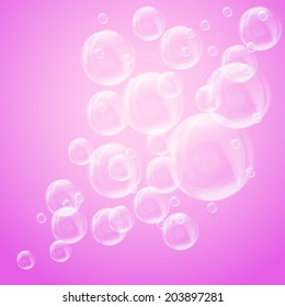 SPA aqua pink background with soap bubbles in pastel tones. Vector illustration of relax and recreational. 