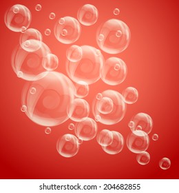 SPA aqua red background with soap bubbles in pastel tones. Vector illustration. 
