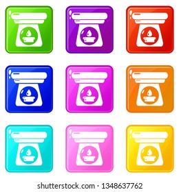 Spa aroma bottle icons set 9 color collection isolated on white for any design