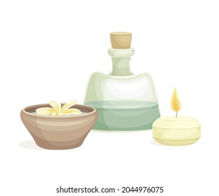Spa and Aromatherapy with Burning Candle and Essential Oil Vector Composition