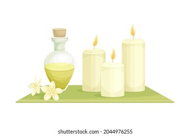 Spa and Aromatherapy with Burning Candle and Essential Oil Vector Composition