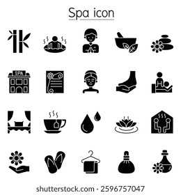 Spa, Aromatherapy icon set in glyph style