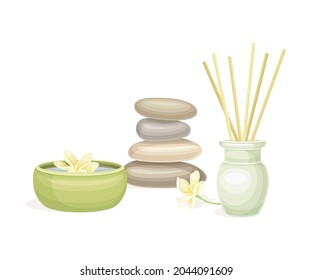 Spa y aromaterapia con composición de vectores de incendios y piedras