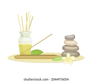 Spa and Aromatherapy with Incense and Stones Vector Composition