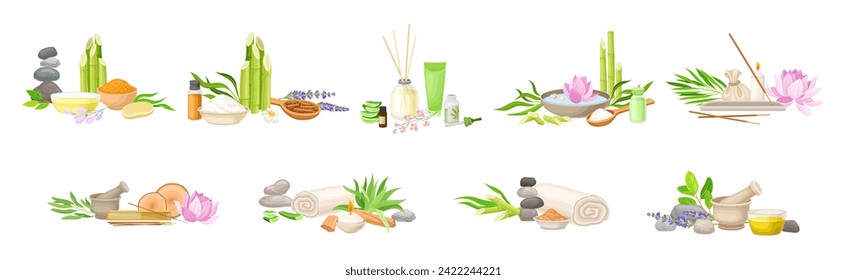 Spa and Aromatherapy Object for Body Relaxation Vector Set