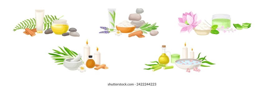 Spa and Aromatherapy Object for Body Relaxation Vector Set