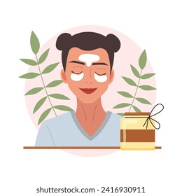 Spa avatar in flat cartoon design. In this illustration, the avatar of a woman immersed in spa treatments takes center stage with its soothing and elegant design. Vector illustration.