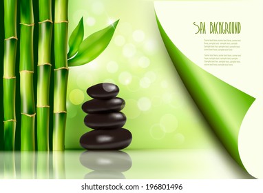 Spa background with bamboo and stones. Vector illustration. 