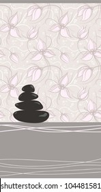 Spa background of black pebble decorated with flowers