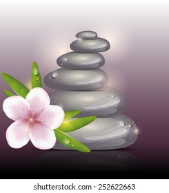 Spa background with cherry flowers and stones. Vector eps10.