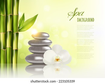 Spa background with massage stones and bamboo. Vector.