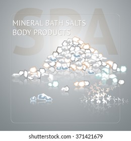 Spa background with sea salt on gray background.