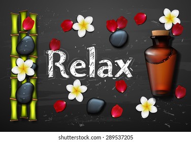 spa background with stone spa, bottle and bamboo