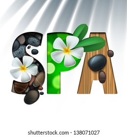 Spa background with stones and Frangipani flowers, vector illustration.