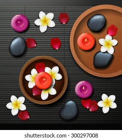 spa background with tropical flowers and stone spa, candle