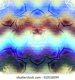 Spa backgrounds with inscriptions of Spa and Relax on blurred background and lotus. Seamless pattern.