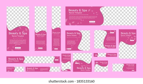 Spa banner collection with place for photo. Web banner layout. Vertical, horizontal and square template. Vector Illustration