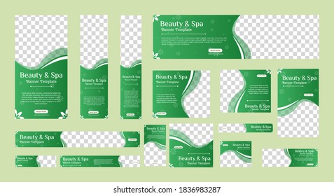 Spa banner collection with place for photo. Web banner layout. Vertical, horizontal and square template. Vector Illustration