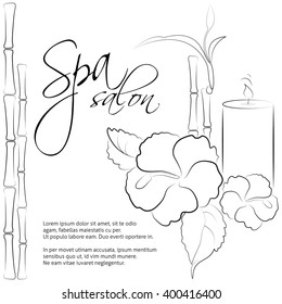 Spa banner with flowers, bamboo and candle. Design for store, spa and beauty salon.Vector illustration