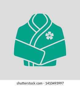 Spa Bathrobe Icon. Green on Gray Background. Vector Illustration.