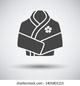Spa bathrobe icon on gray background with round shadow. Vector illustration.