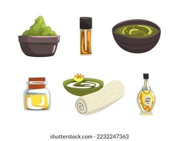 Spa, beauty and care objects set. Cosmetic beauty natural products vector illustration