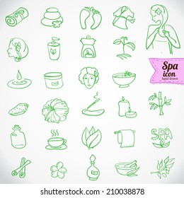 Spa  and  beauty doodle  icons set, hand drawn vector illustration isolated