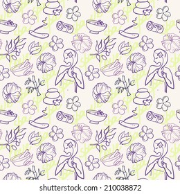 Spa  and  beauty doodle seamless pattern, hand drawn vector illustration isolated