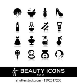 Spa & Beauty icons set. Icon of  body care, cosmetic, cream, facial, makeup, accessory.