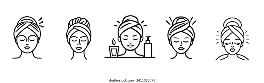 Vector de línea de spa y belleza conjunto de iconos web EPS10