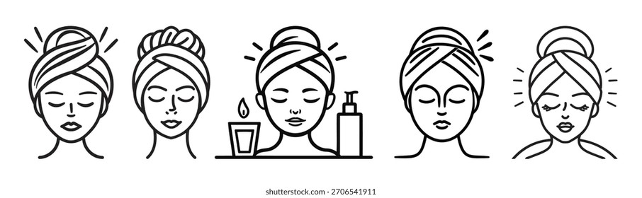 Línea de Spa y Belleza Conjunto de Iconos de Web de Vector