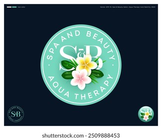 Spa and Beauty logo. Letter S and letter B and exotic plumeria flowers. 