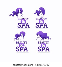 spa and beauty, logo template with image of girl and lettering composition