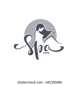 spa and beauty, logo template with image of girl and lettering composition