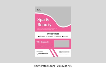 Spa, Beauty, And Massage Flyer Design Template. Beauty Spa Hair Salon Print Ready Flyer Template Design. Leaflet, A4 Size, Flyer, Cover, Brochure Design